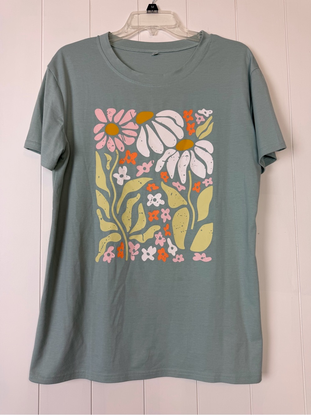 Unbranded Boho Wildflower Graphic T-Shirt Size M Green Daisy Floral Tee